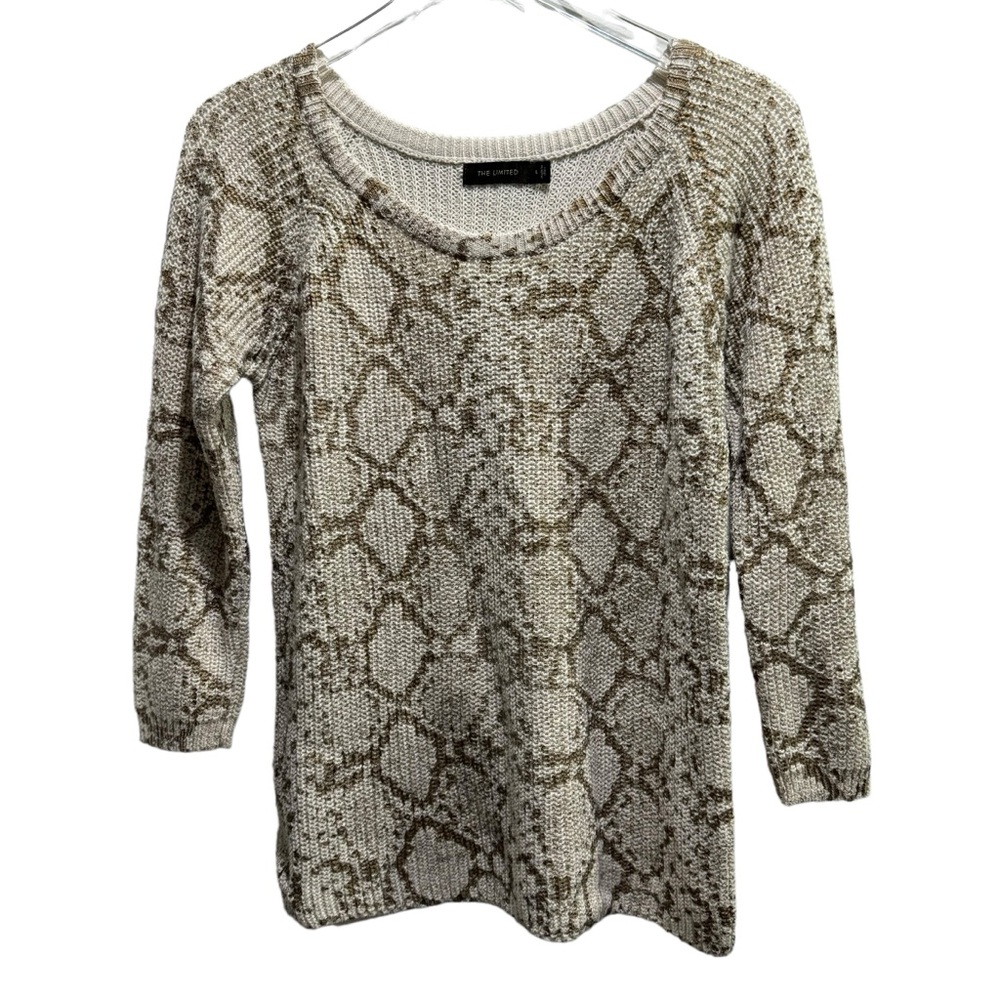 The Limited Gold Foil Snakeskin Print Knit Crew Sweater Long Sleeve Size Medium